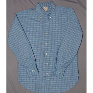 VTG Brooks Brothers Makers Flannel Button Down Blue Plaid 15/32 USA Made